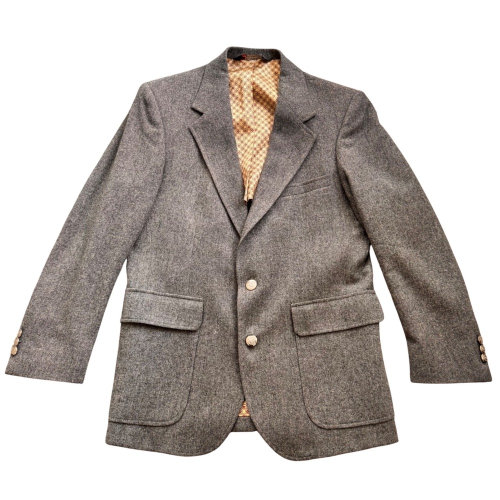 John Alexander Mens Gray All Pure‎ Wool Blazer Jacket Button Front Lined